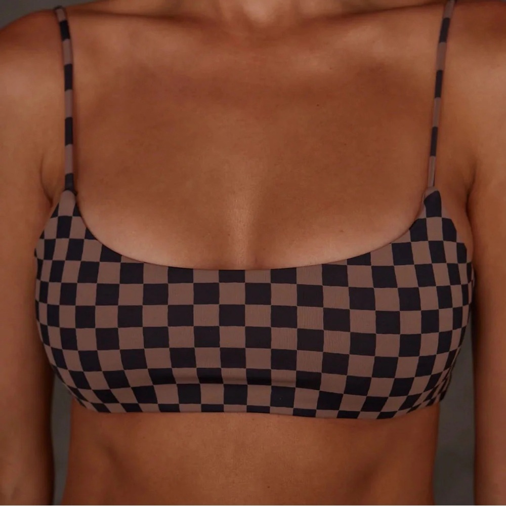 NWOT Tan + Lines Sedona Swim Top - Checkered | Large